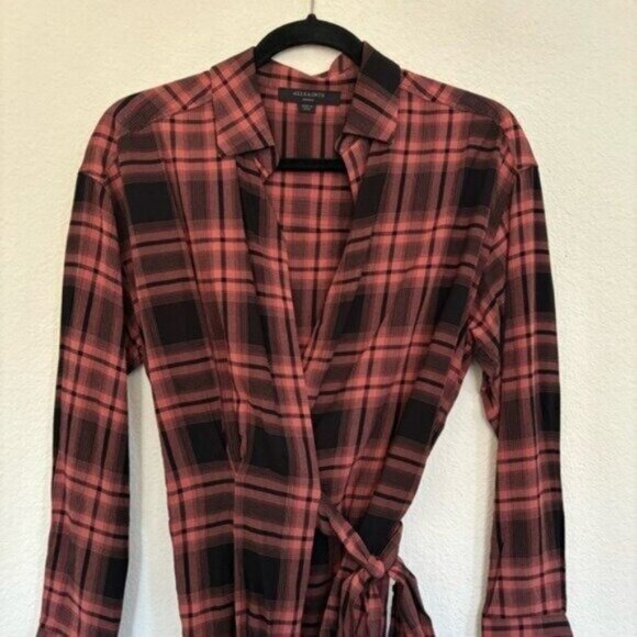 ALL SAINTS Miki Check Shirt Wrap Long Sleeve Top - Picture 3 of 7